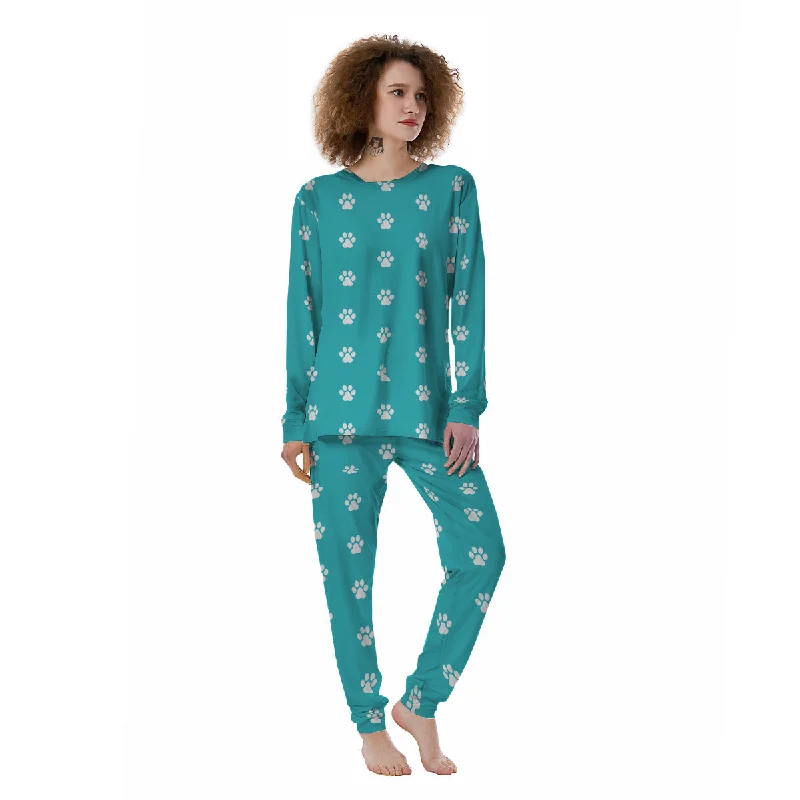 Turquoise Paw Print Women's Pajamas Spa pajama sets