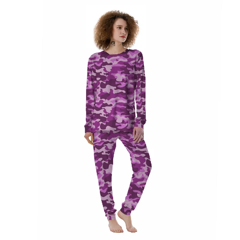 Violet Purple Camo And Camouflage Print Women's Pajamas Nursing pajama sets