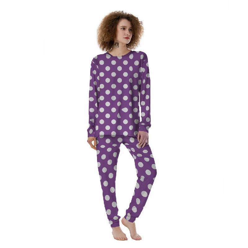 Violet Purple Color Polka Dot Print Pattern Women's Pajamas Bridal pajama sets