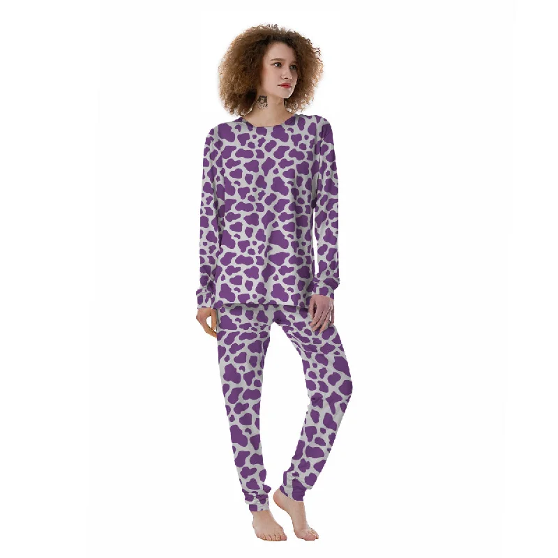 Violet Purple Cow Print Pattern Women's Pajamas Loungewear pajama sets