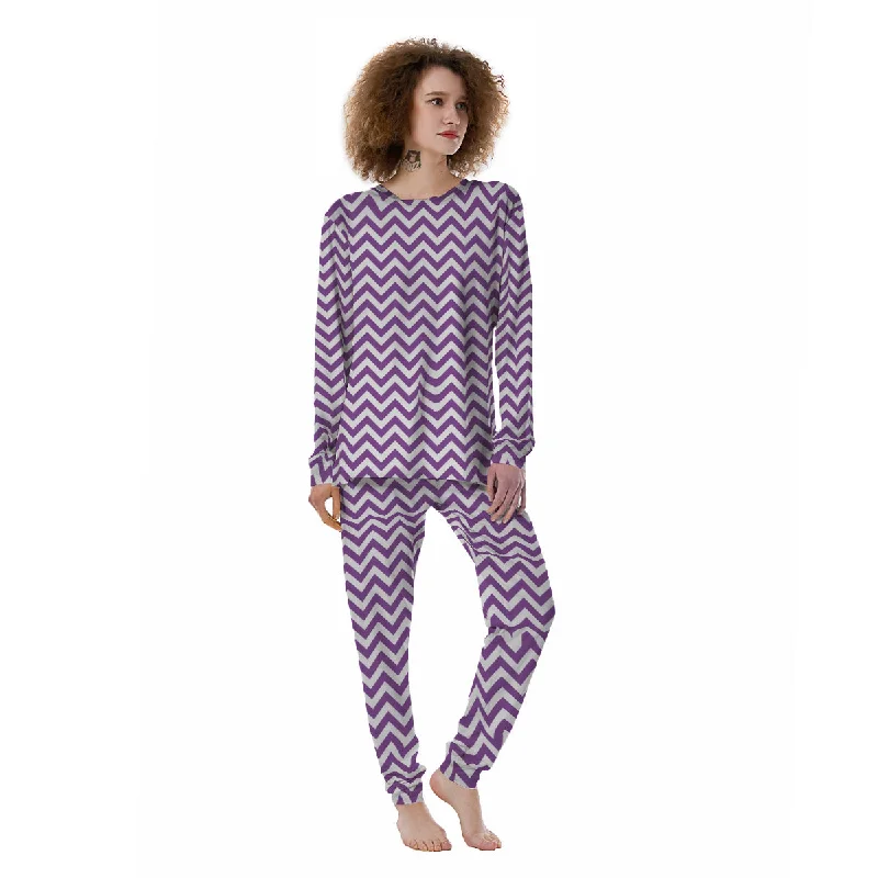 Violet Purple Zigzag Print Pattern Women's Pajamas Two-piece pajama sets