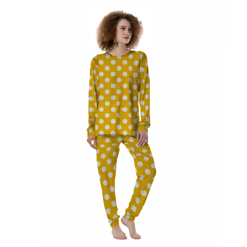 Yellow Color Polka Dot Print Pattern Women's Pajamas Short sleeve pajama sets