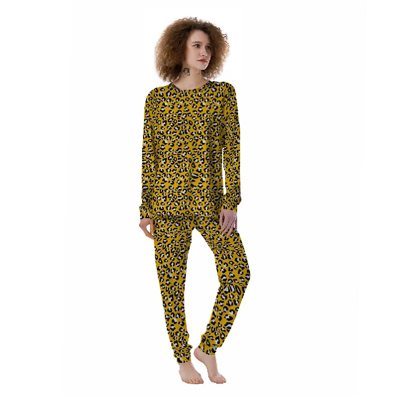 Yellow Leopard Print Pattern Women's Pajamas Vintage pajama sets