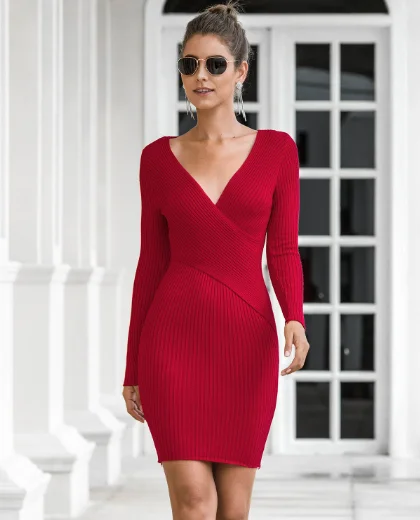 long sexy V-neck hip knitted sweater skirt Mohair sweaters