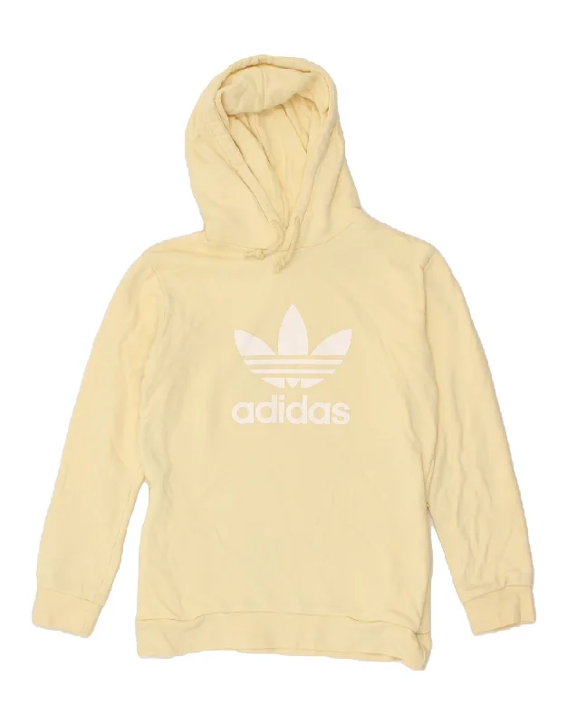 ADIDAS Womens Oversized Graphic Hoodie Jumper UK 6 XS Yellow Cotton Spring sweaters