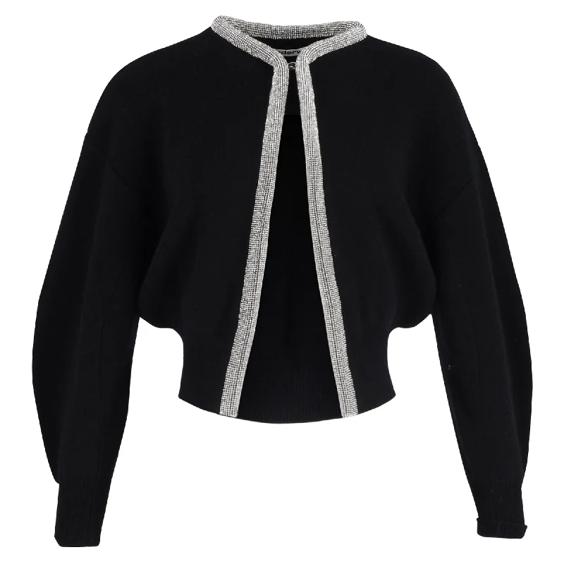 Alexander Wang Crystal-Embellished Cardigan In Black Wool Cropped sweaters