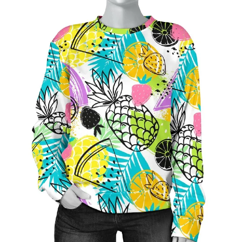 Colorful Watermelon Pineapple Drawing Print Sweatshirt Sporty sweaters