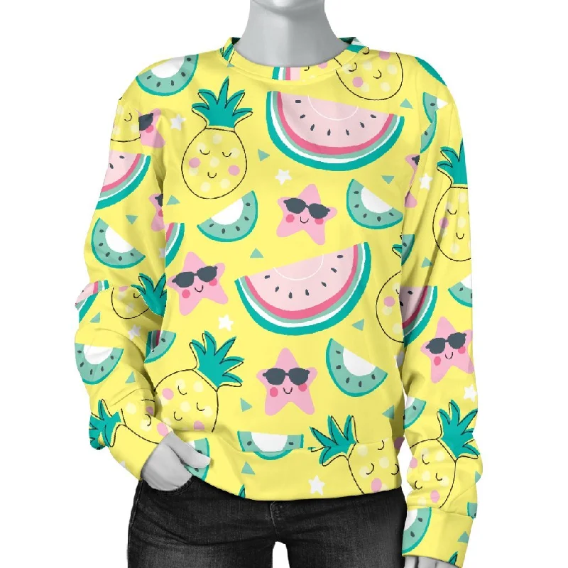 Cute Yellow Watermelon Pineapple Print Sweatshirt Breathable sweaters