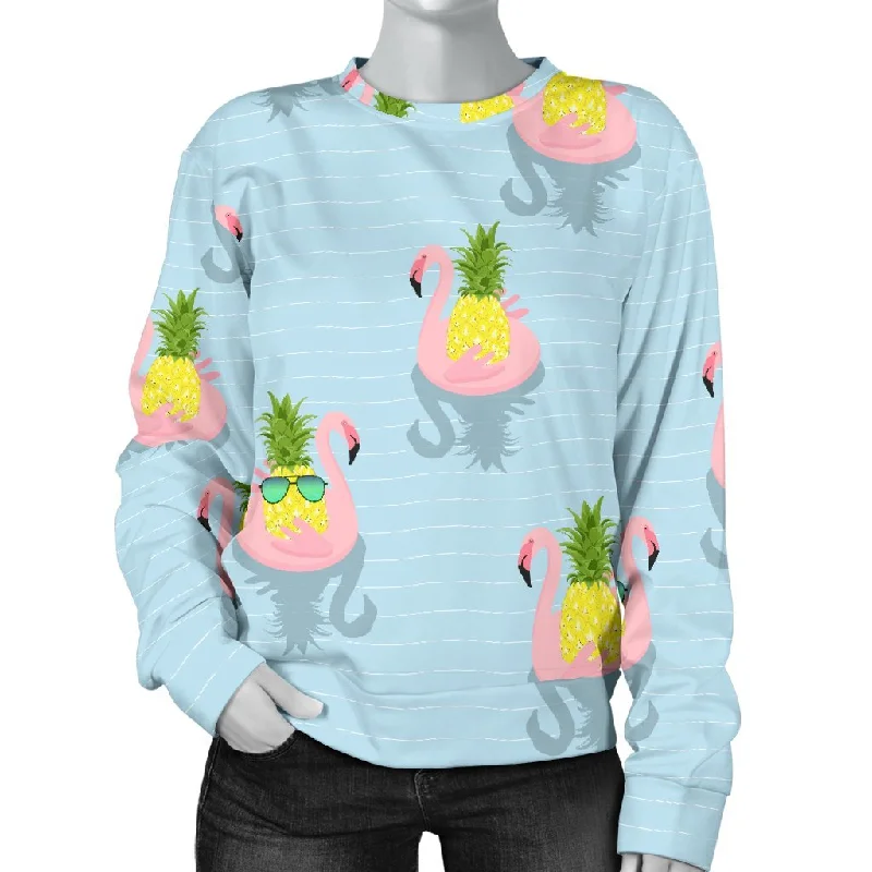 Flamingo Pineapple Blue Print Sweatshirt Elegant sweaters