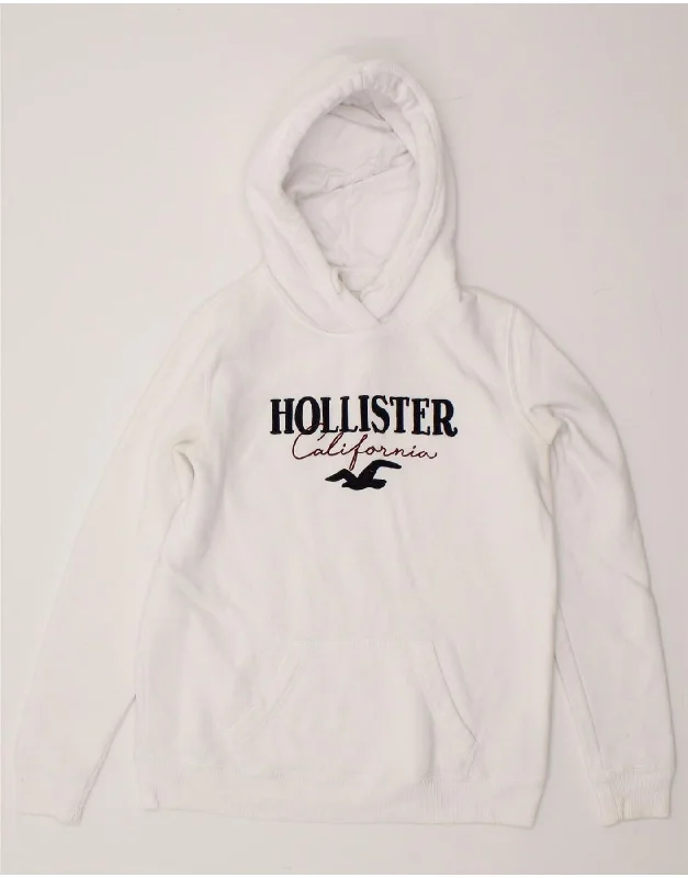 HOLLISTER Womens Graphic Hoodie Jumper UK 14 Medium White Cotton Travel-friendly sweaters