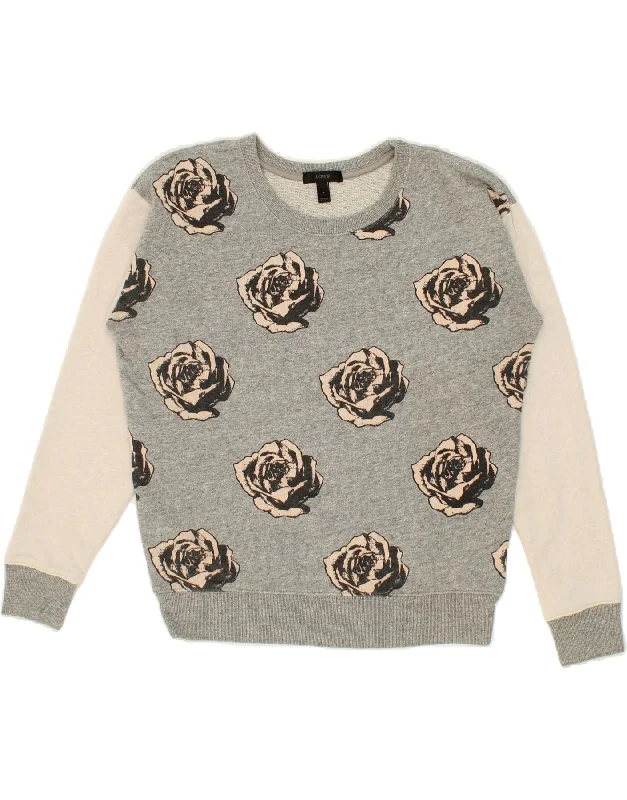 J. CREW Womens Oversized Sweatshirt Jumper UK 10 Small Grey Floral Cotton Crewneck sweaters J. CREW Womens Oversized Sweatshirt Jumper UK 10 Small Grey Floral Cotton Crewneck sweaters