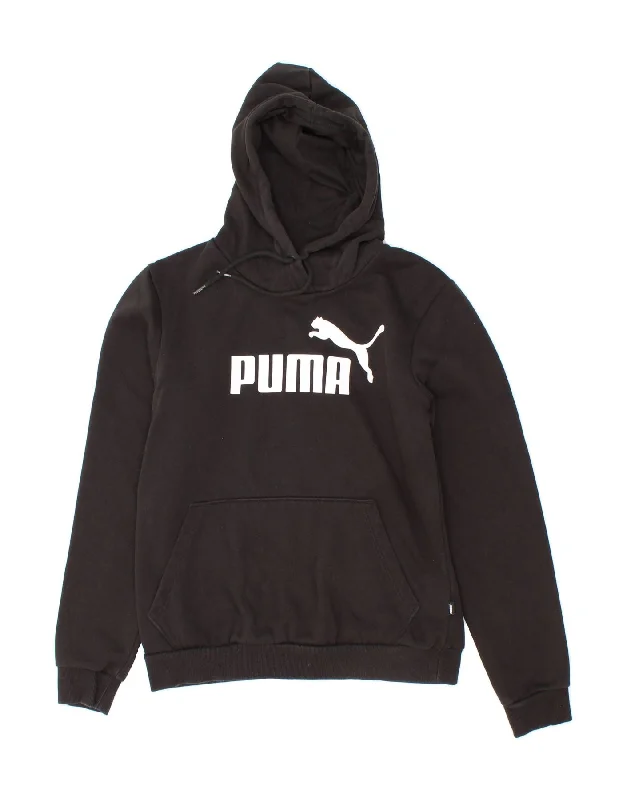 PUMA Womens Graphic Hoodie Jumper UK 12 Medium  Black Cotton UV protection sweaters