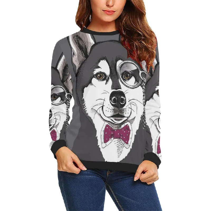 Siberian Husky Funny Glass Print Women Crewneck Sweatshirt Best sweaters for formal occasions Siberian Husky Funny Glass Print Women Crewneck Sweatshirt Best sweaters for formal occasions