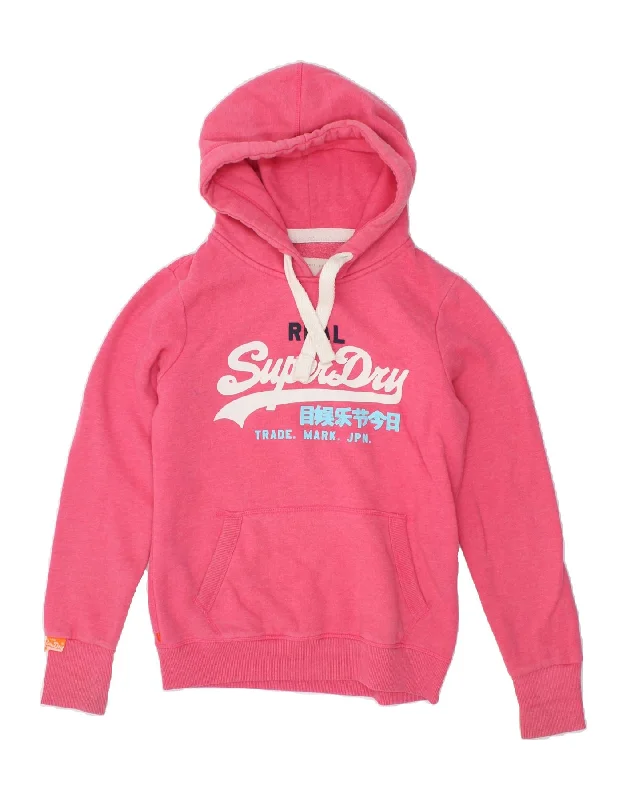 SUPERDRY Womens Graphic Hoodie Jumper UK 14 Medium Pink Cotton Water-resistant sweaters SUPERDRY Womens Graphic Hoodie Jumper UK 14 Medium Pink Cotton Water-resistant sweaters