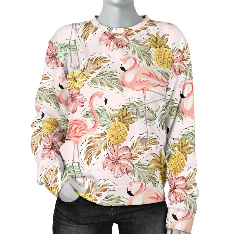 Vintage Flamingo Pink Pineapple Print Sweatshirt Chunky knit sweaters