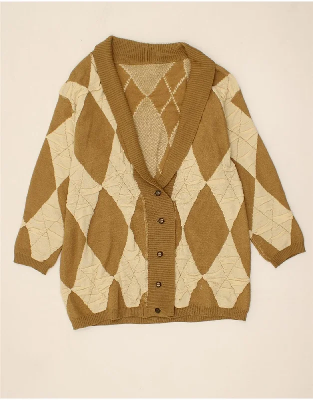 VINTAGE Womens Cardigan Sweater UK 18 XL Brown Argyle/Diamond Adidas sweaters