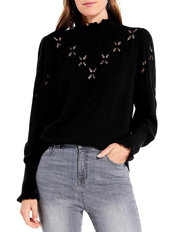 Womens Ladder Stitch Pointelle Mock Turtleneck Sweater Lightweight sweaters for spring Womens Ladder Stitch Pointelle Mock Turtleneck Sweater Lightweight sweaters for spring