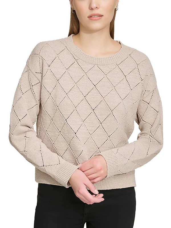 Womens Open Stitch Crewneck Pullover Sweater Office sweaters