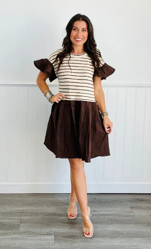 Brown Stripe Vest Twofer Mini Dress (Reg) Best mini dresses for casual wear