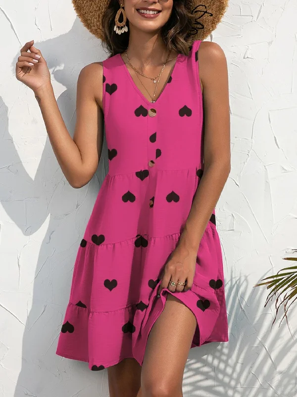 Decorative Button V-Neck Sleeveless Dress Casual mini dresses