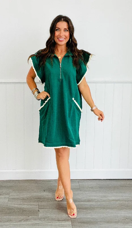 Forest Contrast Trim Mini Dress (Reg) Best mini dresses for curvy figures