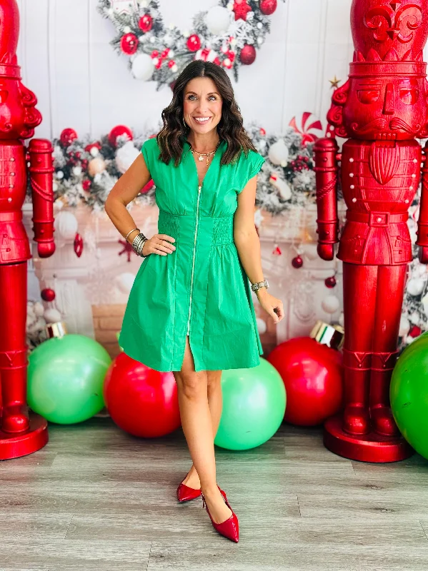 Green Smocking Hot Mini Dress (Reg) Vintage mini dresses