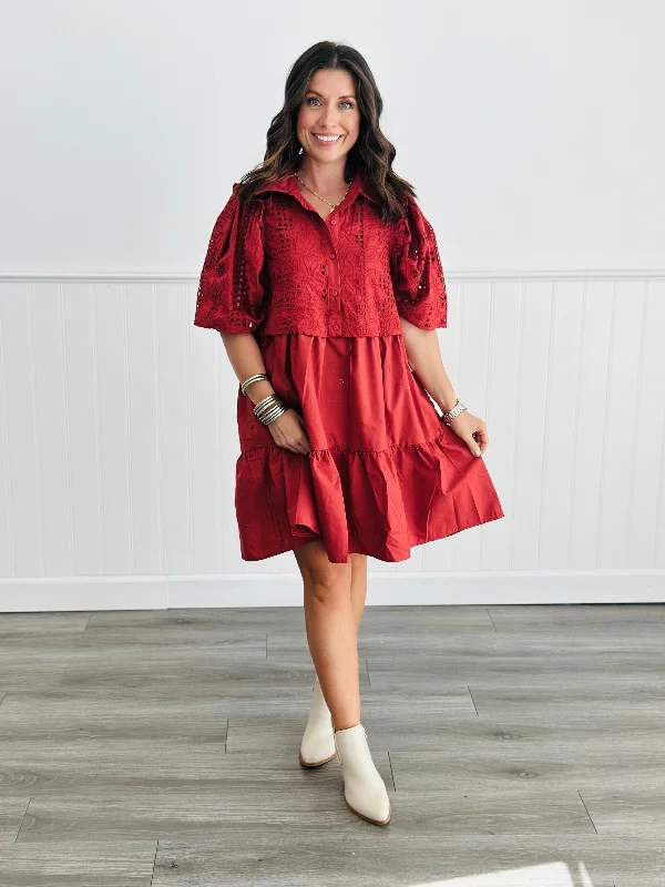 Rust Lace Twofer Mini Dress (Reg) Glamorous mini dresses