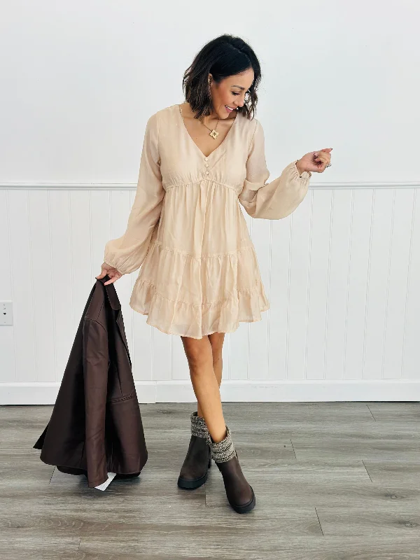 Taupe Adorable Satin Mini Dress (Reg) Date night mini dresses