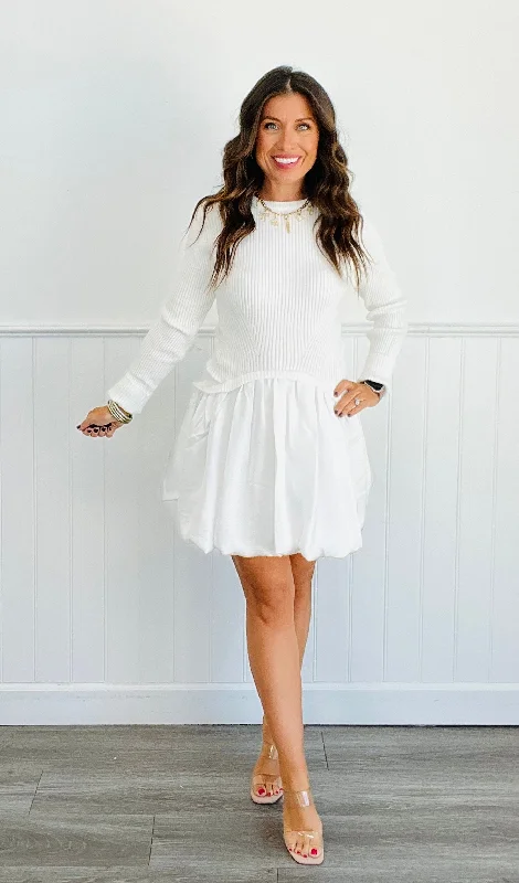Winter White Combination Mini Dress (Reg) Cheap mini dresses
