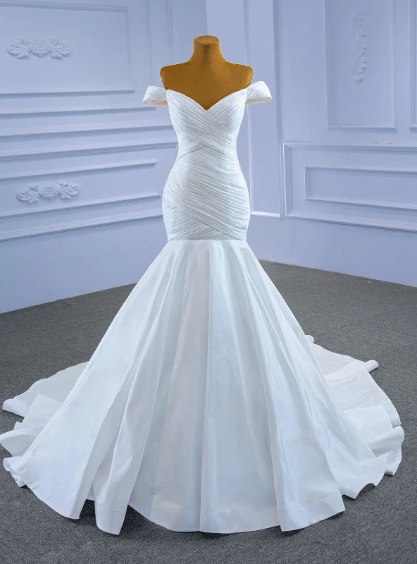 Swxy Mermaid Pleats Off the Shoulder Wedding Dress Wedding Dress Set