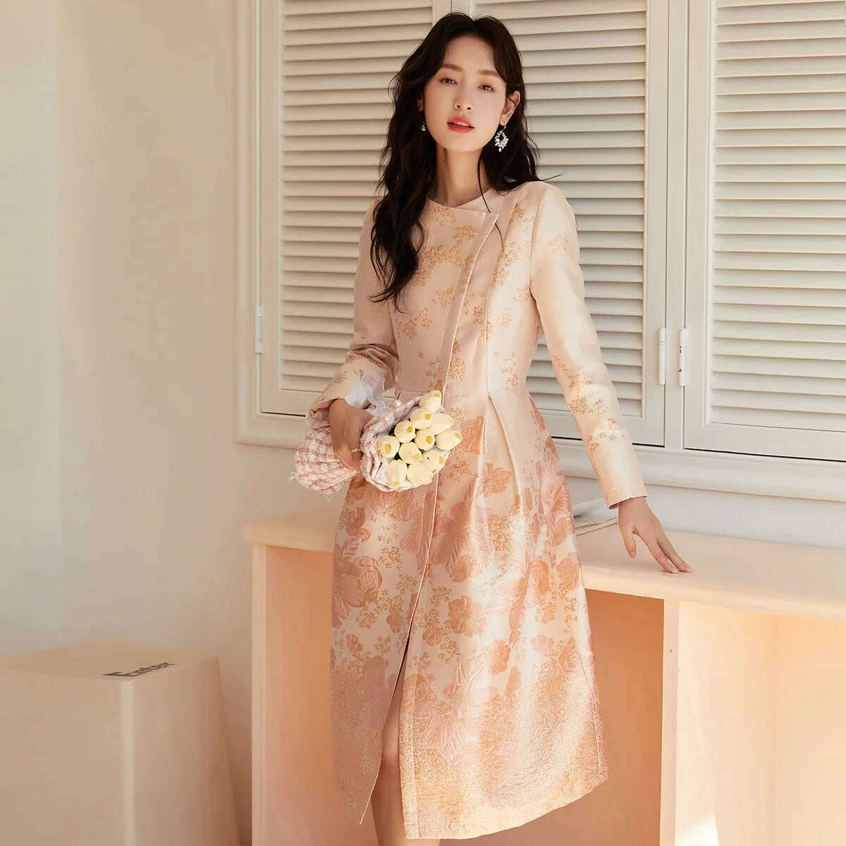 2023 Spring Autumn Jacquard Trench Coat for Women Covered Button Floral Outwear Women Skirt Hem Party Evening Clothing Luxury Sexy unclassified skirts 2023 Spring Autumn Jacquard Trench Coat for Women Covered Button Floral Outwear Women Skirt Hem Party Evening Clothing Luxury Sexy unclassified skirts