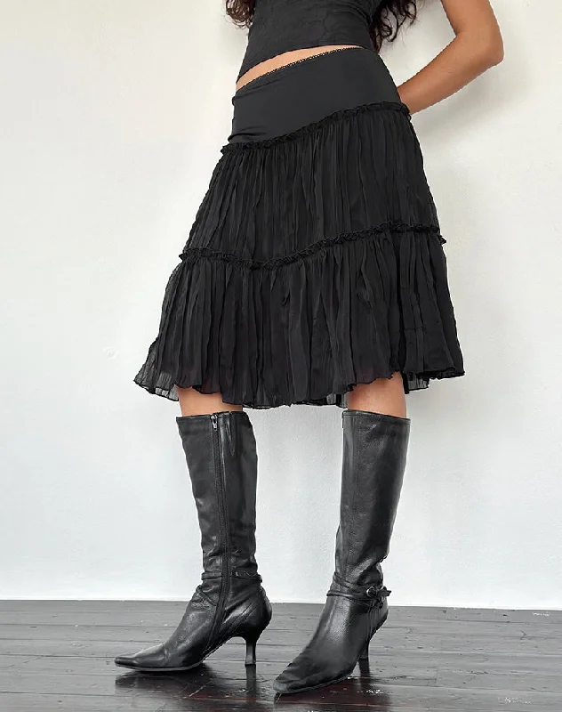 Anahita Tiered Skirt in Chiffon Black Spring unclassified skirts