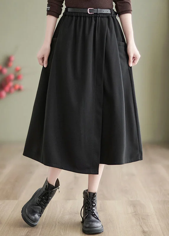 Black High Waist Patchwork Woolen A Line Skirts Asymmetrical Wrap unclassified skirts Black High Waist Patchwork Woolen A Line Skirts Asymmetrical Wrap unclassified skirts