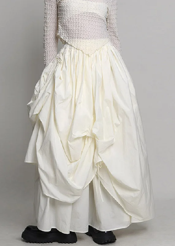 Chic Beige Lace Up Wrinkled Elastic Waist Cotton Skirt Spring Beaded unclassified skirts Chic Beige Lace Up Wrinkled Elastic Waist Cotton Skirt Spring Beaded unclassified skirts