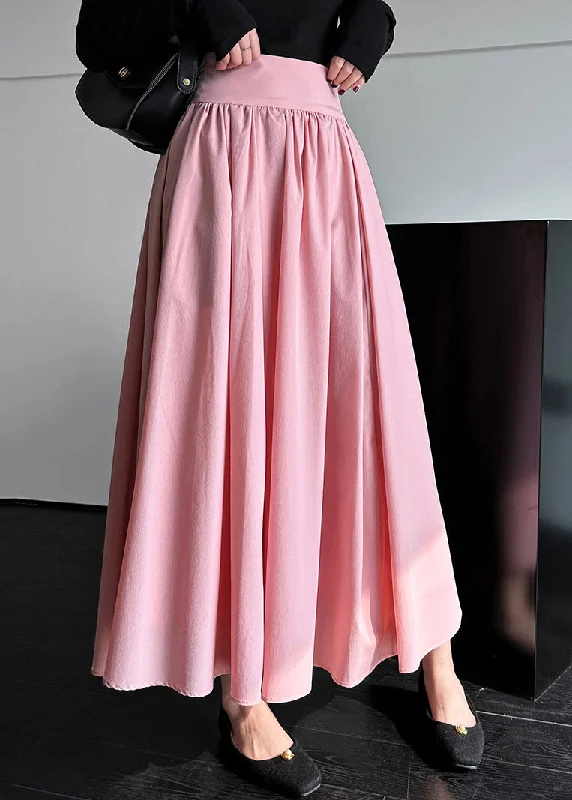 Chic Pink Zippered High Waist Cotton Skirts Spring Slit unclassified skirts