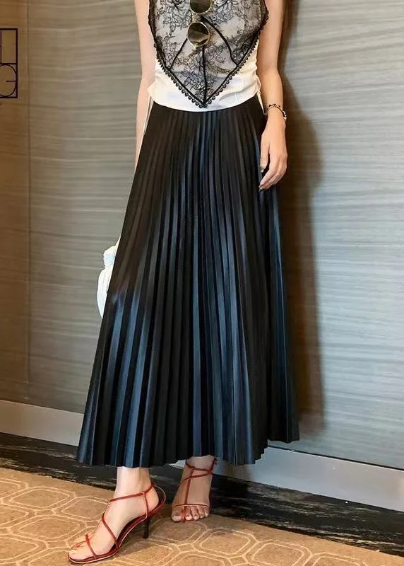 Elegant Black High Waist Faux Leather Pleated Skirts Spring High-waisted unclassified skirts Elegant Black High Waist Faux Leather Pleated Skirts Spring High-waisted unclassified skirts