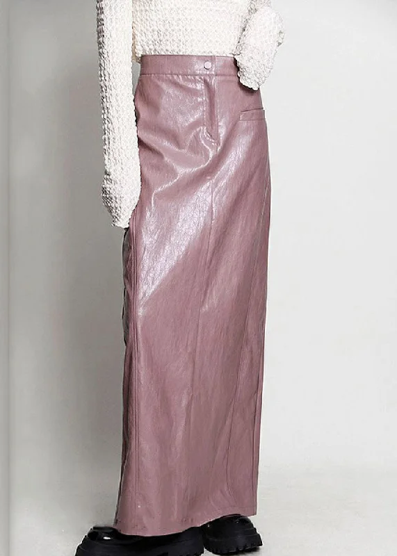 Elegant Pink Side Open High Waist Faux Leather Skirt Spring Lightweight unclassified skirts Elegant Pink Side Open High Waist Faux Leather Skirt Spring Lightweight unclassified skirts