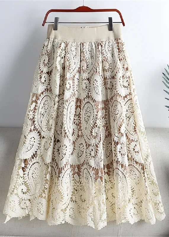 Fashion Beige Hollow Out Floral Lace Skirts Summer Trendy new unclassified skirts
