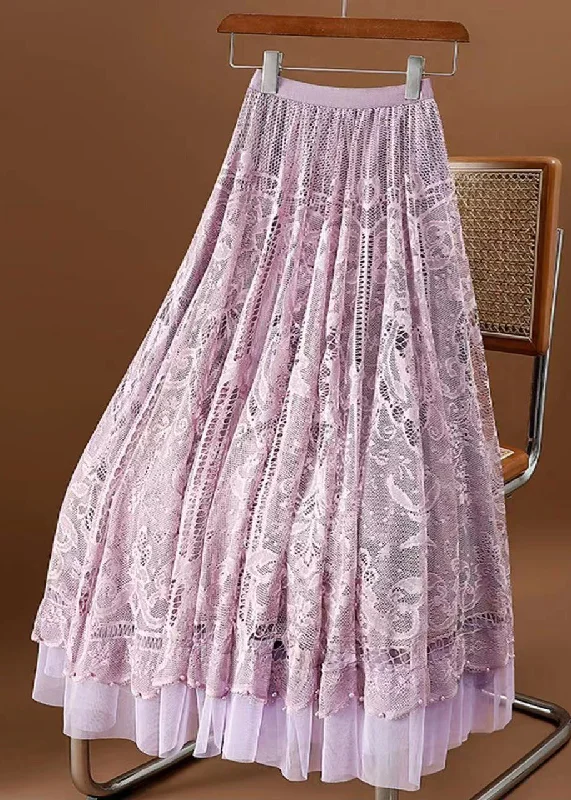 Fashion Purple Wrinkled Hollow Out Lace High Waist Skirt Spring Club unclassified skirts Fashion Purple Wrinkled Hollow Out Lace High Waist Skirt Spring Club unclassified skirts
