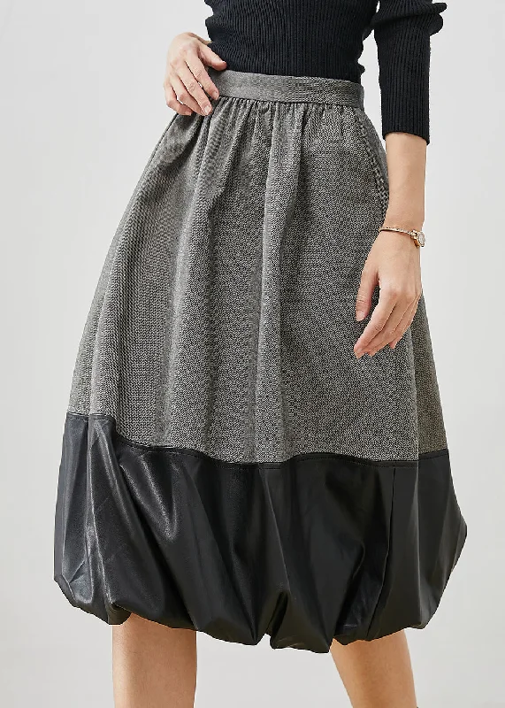 Italian Grey Faux Leather Patchwork Cotton Skirts Spring Floral unclassified skirts