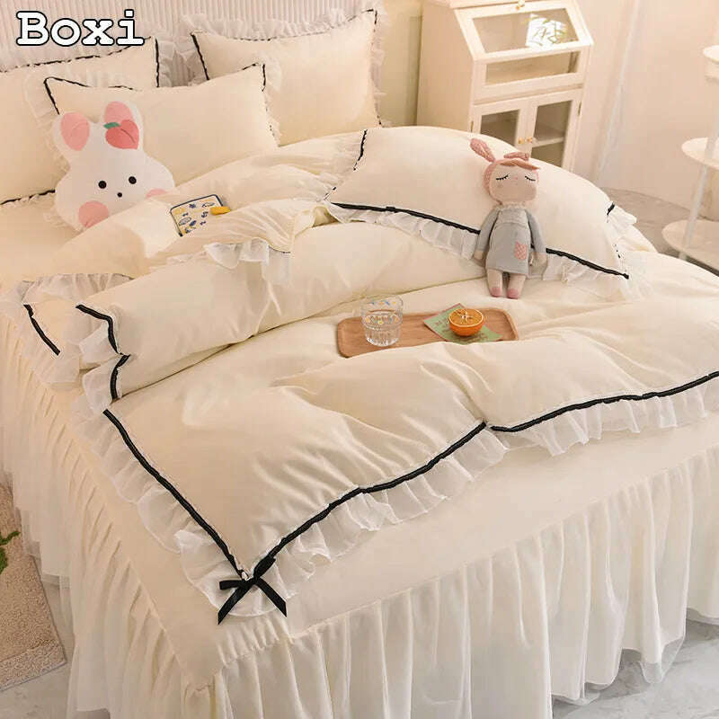Korean Girl Heart Solid Color Bedding Set Cute Princess Style Cotton Bed Skirt Full Queen Size Flat Sheet Quilt Cover Pillowcase Bright color unclassified skirts Korean Girl Heart Solid Color Bedding Set Cute Princess Style Cotton Bed Skirt Full Queen Size Flat Sheet Quilt Cover Pillowcase Bright color unclassified skirts