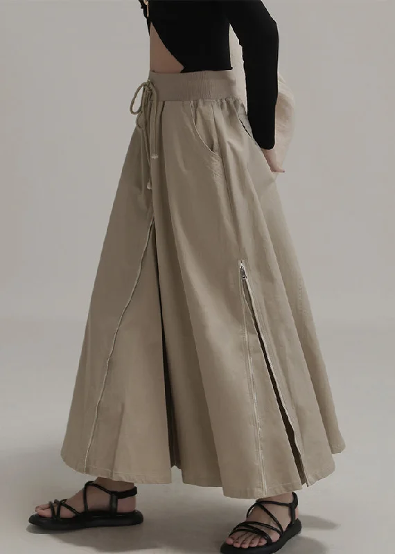 New Light Khaki Zip Up Lace Up Pockets Cotton Skirts Spring Printed unclassified skirts New Light Khaki Zip Up Lace Up Pockets Cotton Skirts Spring Printed unclassified skirts