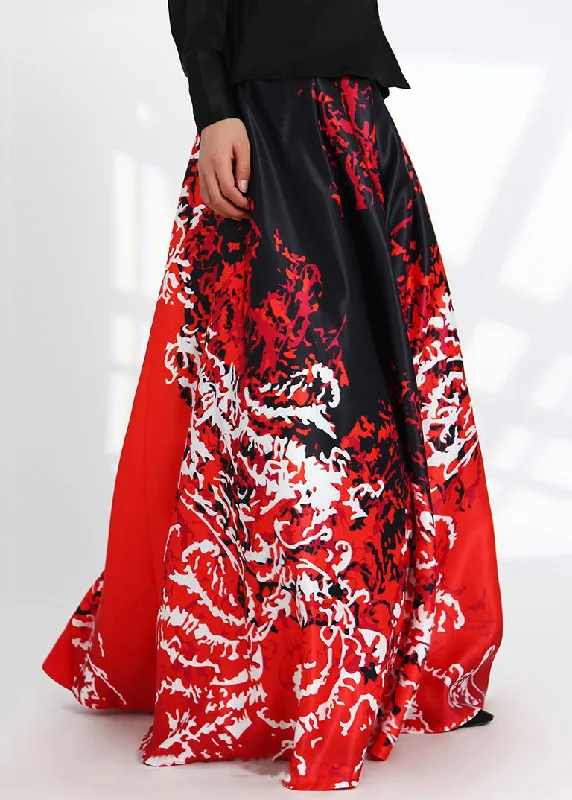 New Red Print Pockets High Waist Silk Skirts Spring Popular unclassified skirts