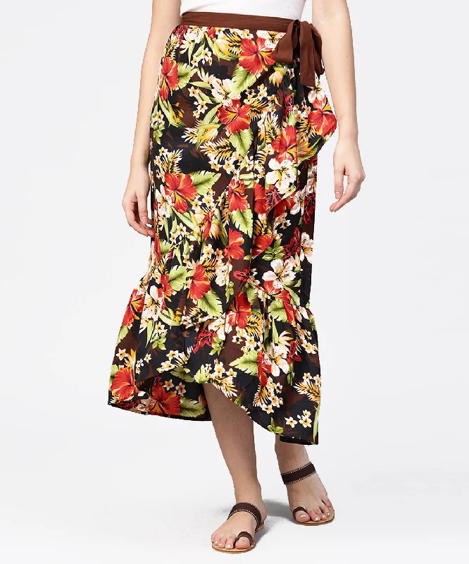 NOZ2TOZ Multi Flower Printed Calf Length Skirt Knitted unclassified skirts