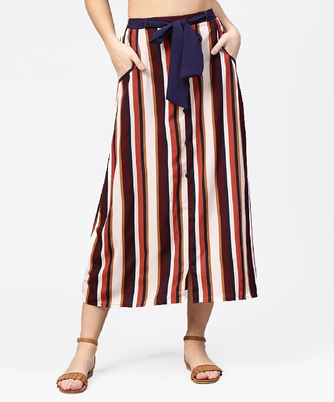 NOZ2TOZ Multi Printed Ankle Length Flared Skirt With Button Work At Front Striped unclassified skirts NOZ2TOZ Multi Printed Ankle Length Flared Skirt With Button Work At Front Striped unclassified skirts