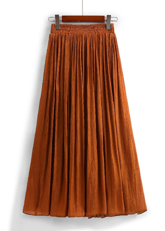 Orange Wrinkled Cotton Pleated Skirts High Waist Pastel unclassified skirts
