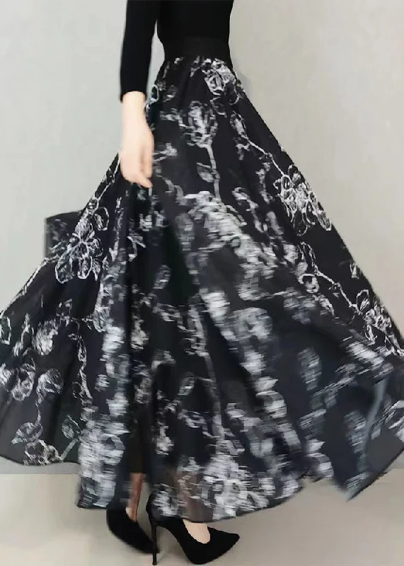 Plus Size Black Wrinkled Print Exra Large Hem Chiffon Skirts Summer Dark color unclassified skirts Plus Size Black Wrinkled Print Exra Large Hem Chiffon Skirts Summer Dark color unclassified skirts