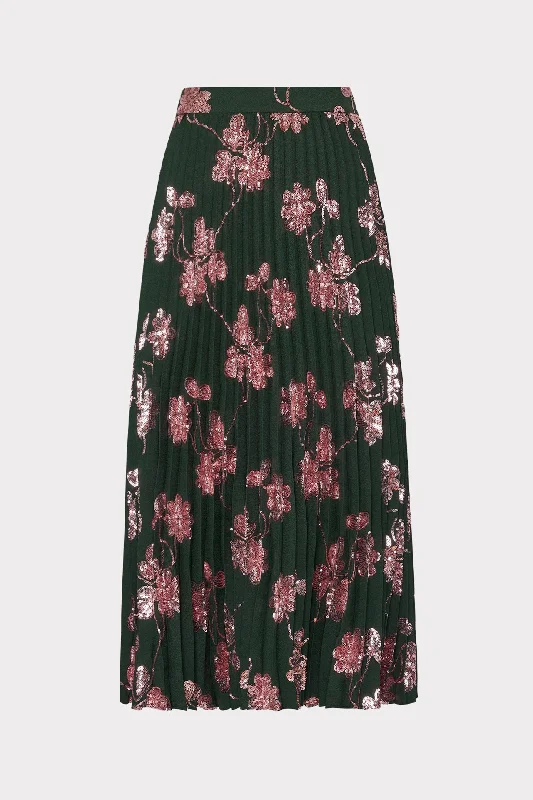 Rayla Pleated Floral Sequins Skirt Bold pattern unclassified skirts
