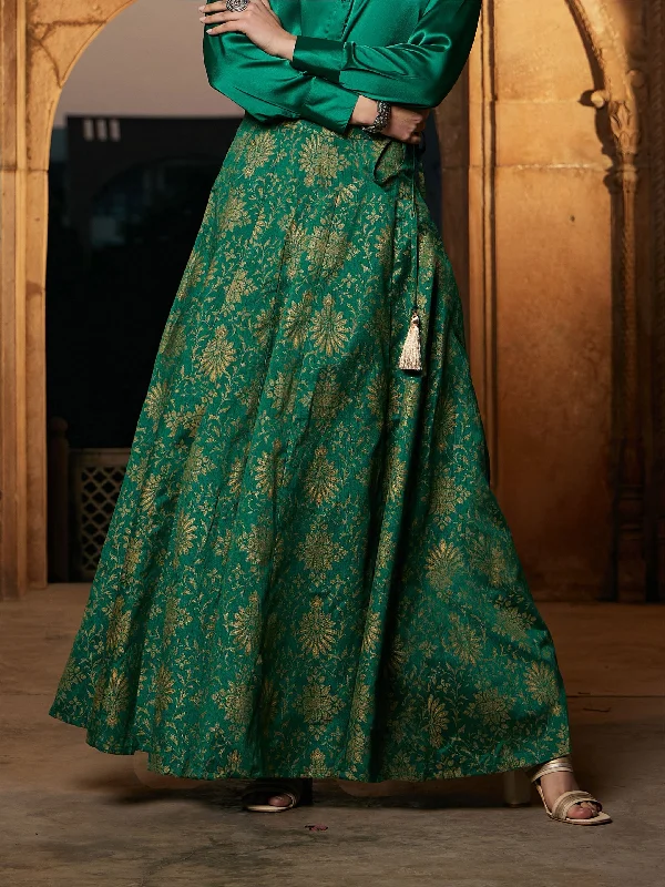 Lyush Women Green Brocade Jacquard Anarakali Skirt Street style unclassified skirts
