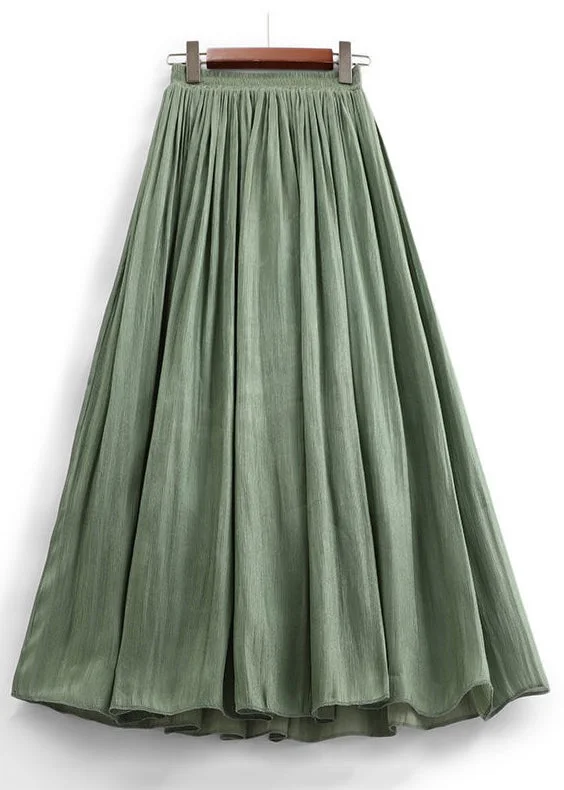 Simple Green Solid Elastic Waist Cotton Skirt Summer Fall unclassified skirts
